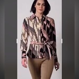 Per Se  by Carlisle Multicolor Geometric  Silk Blouse NWOT SIZE 12